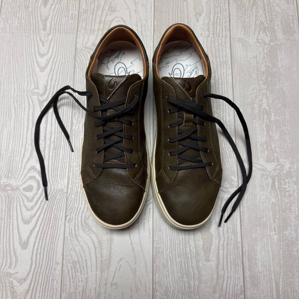 OluKai Kahu Pahaha Leather Sneakers Mens 9.5 Brown Casual Lace Up Shoes